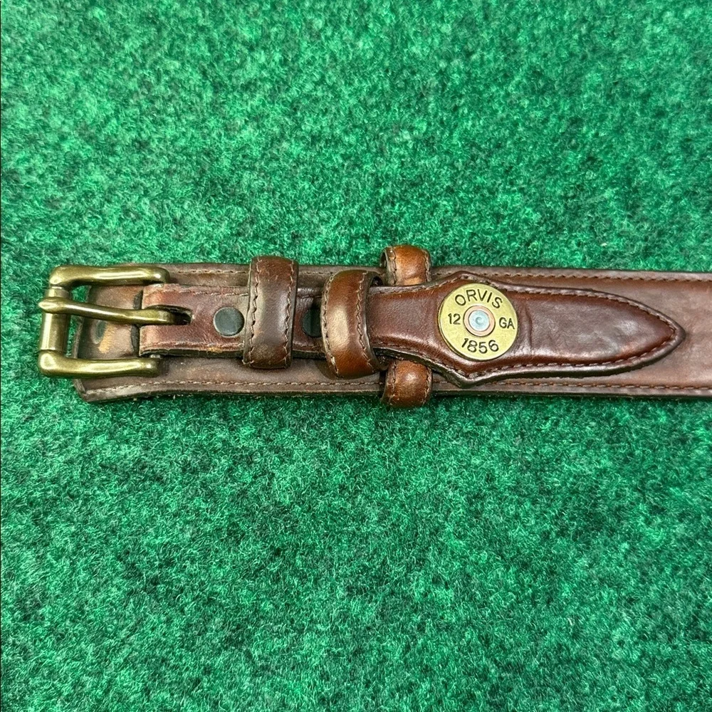Orvis 12-Gauge Shotgun Brown Leather Belt (Brass Buckle / Size 42)